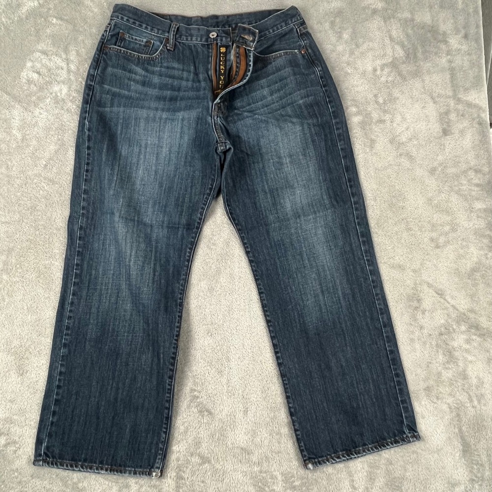 Lucky Brand Jeans Mens 36x27 181 Relaxed Straight Leg Short Inseam Dark Wash